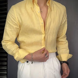 Мужская модная британская рубашка с длинными рукавами из дышащего льна, облегающая универсальная повседневная рубашка