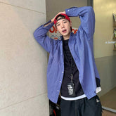 Рубашка с длинным рукавом в американском стиле в стиле ретро синяя клетчатая