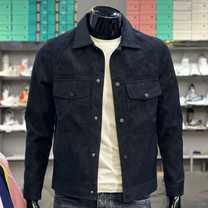 New Casual Collar Trendy Cool Suede Jacket Single-breasted Men's Jacket New Casual Collar Trendy Cool Suede Jacket Single-breasted Men's Jacket