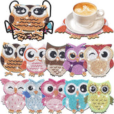 Diamond Painting Coaster Shape With Stand DIY Diamond Painted Art Craft Supplies Owl Pattern