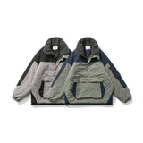Men's Retro Cotton Coat with Pockets and Color Blocks