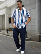 Casual Fashion Striped Short Sleeve Shirt Pants Suit