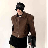 Short Leather Coat With Shoulder Lining Mens Bomber Jacket