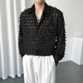 Men's Fashion Pure Color Long Fringe Long Sleeve Shirt