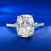 S925 Silver Four-claw White Square Diamond Ring
