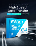 EAGET T1 Micro SD Card 64GB 32GB 16GB Memory Card 128GB TF Card Class10 UHS-I 80MB S Microsd Memory Card For Smartphone