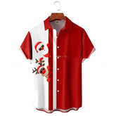 Men's Short Sleeve Notch Lapel Shirt with Festive Print