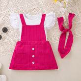 Girls' Short-sleeved Top Suspender Pants Hair Accessories