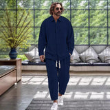 Men's Cotton And Linen Shirt Loose Long-sleeved Trousers Two-piece Suit