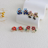 925 Silver Needle Drop Oil Pearl Flower Earrings