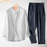 Men's Retro Thin Long Sleeve Linen Tang Suit Outfit