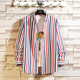 Korean Style Plus Size Long Sleeve Vertical Striped Shirt