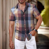 Men's Korean Style Short Sleeve Checkered Shirt Green