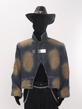 Vintage Color Metallic Work Denim Jacket Short Jacket