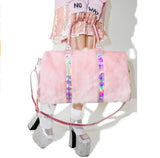 Laser Symphony Faux Fur Plush Oversized Travel Bag Luggage Bag Large Capacity Tote