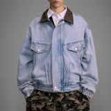 Свободная выцветшая рабочая джинсовая куртка с отворотом для мужчин и женщин
