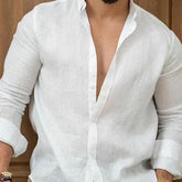 Мужская молодежная повседневная рубашка из хлопка и льна, однотонная