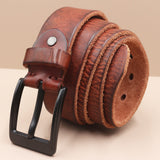 Korean Style Personality Top Layer Leather Pin Buckle Black Buttons Men's Leather Belt