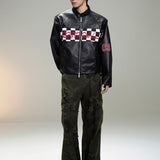 Американская ретро-шотландская короткая кожаная куртка с вышивкой