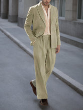Men's Light Green Double - Breasted Blazer & Wide - Leg Pants Set
