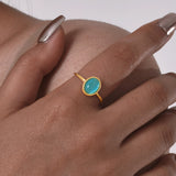 Fashion Jewelry Stainless Steel Oval Opal Turquoise Open Gold Ring