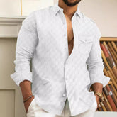 Men's Plaid Jacquard Chest Pocket Lapels Long Sleeve Lapel Shirt