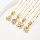 26 Letter Pendant Necklace Copper Inlaid Zirconium Plated Real Gold