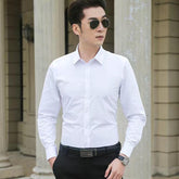 White Shirt Men Long Sleeve Slim Fit All-match Solid Color