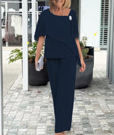 Chiffon Slimming Wide-leg Pants Two-piece Set