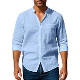 Casual Men's Long Sleeve Shirt with Stand Collar