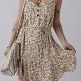 Khaki Boho Floral Printed Tie Waist Flared Sundress