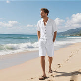 Linen Leisure Breathable Short Sleeve Shirt Beach Suit