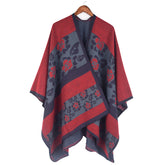 Autumn And Winter Women's Jacquard Split Shawl Flower Cloak