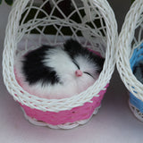 Simulation Sounding Sleeping Cats Plush Dolls Toy With Basket Nest