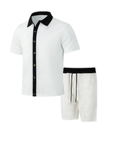 Short sleeves shorts waffle contrast color casual beach outdoor