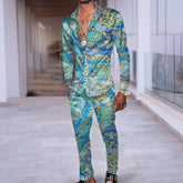 Hip Hop Hong Kong Style Fashion 3D Printing Casual Long Sleeve Shirt Suit