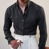 Spring Long Sleeve Shirt for Men in British Business Style