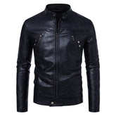 Men Leather Coat Casual Stand Collar Jacket