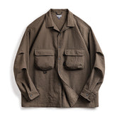 Workwear for outdoors, long sleeve seersucker shirt with cuban collar