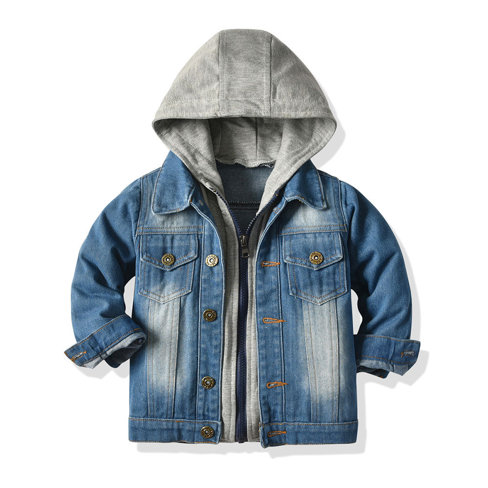Children's Fake Two-piece Denim Jacket, Children's Hooded Fashion Casual Top Children's Fake Two-piece Denim Jacket, Children's Hooded Fashion Casual Top
