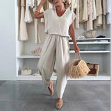 New Summer Linen Ice Silk Leisure Fashion Suit Two-piece Pants
