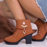 Plus Size Martin Boots Rhinestone High-heeled Cotton Boots