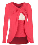 Europe maternity cotton round neck can uncover feeding pregnant women leisure all-match solid color shirt blouse 8962