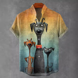 Мужская рубашка с воротником-стойкой и коротким рукавом, льняная