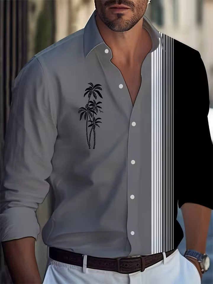 Men's Long Sleeve Shirt Palm Tree And Striped Printed Shirt Everyday Fashion Men's Casual Shirt Men's Long Sleeve Shirt Palm Tree And Striped Printed Shirt Everyday Fashion Men's Casual Shirt