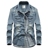 Men's Casual Denim Shirt Long Sleeve