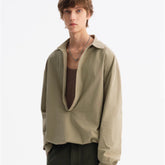 Зеленый Leisure Commute Deep V Elastic Lower Hem Свободный Длинный Рукав
