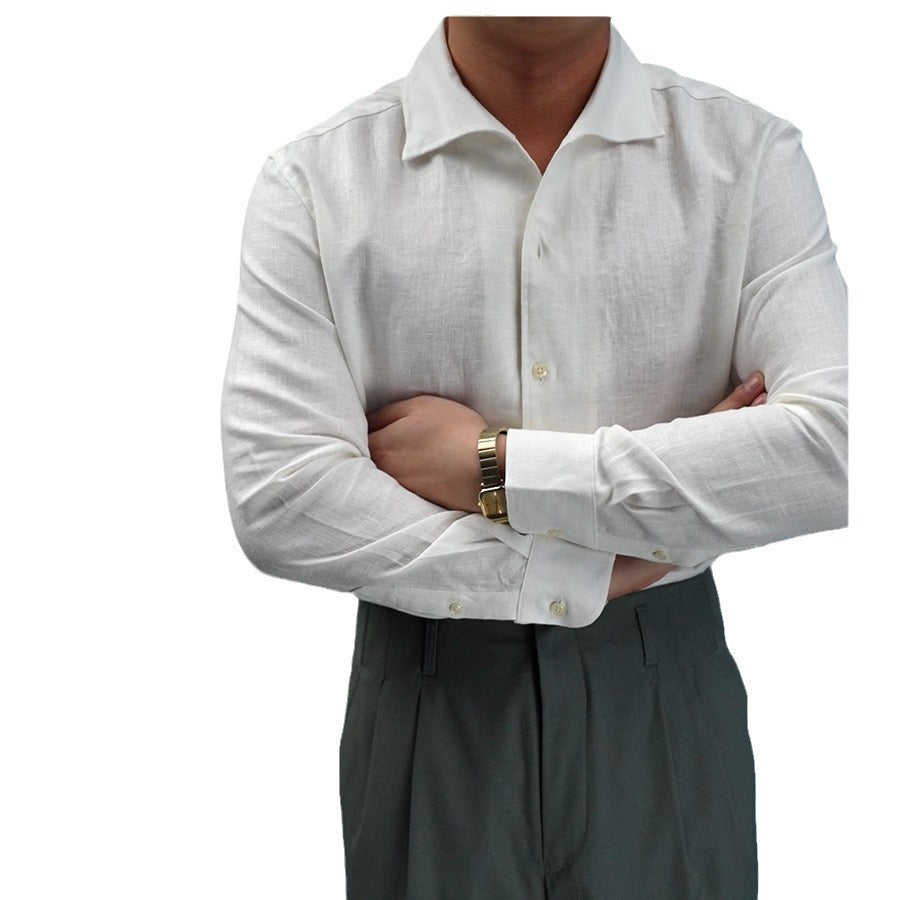 Linen One-piece Collar Business Casual Men's Breathable Long Sleeves Shirt Linen One-piece Collar Business Casual Men's Breathable Long Sleeves Shirt