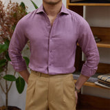 Мужская повседневная однотонная рубашка из хлопка и льна с длинным рукавом