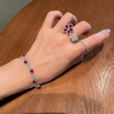 Colorful Bright Crimson Gemstone Flower Grape Purple Zircon Shining Diamond Flower Ring